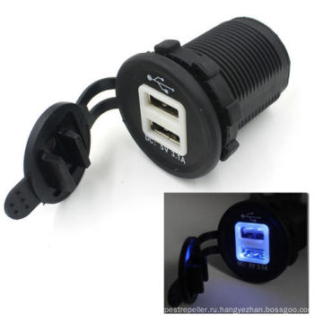 12V Dual USB Car Motorcycl Charger Socket Адаптер питания